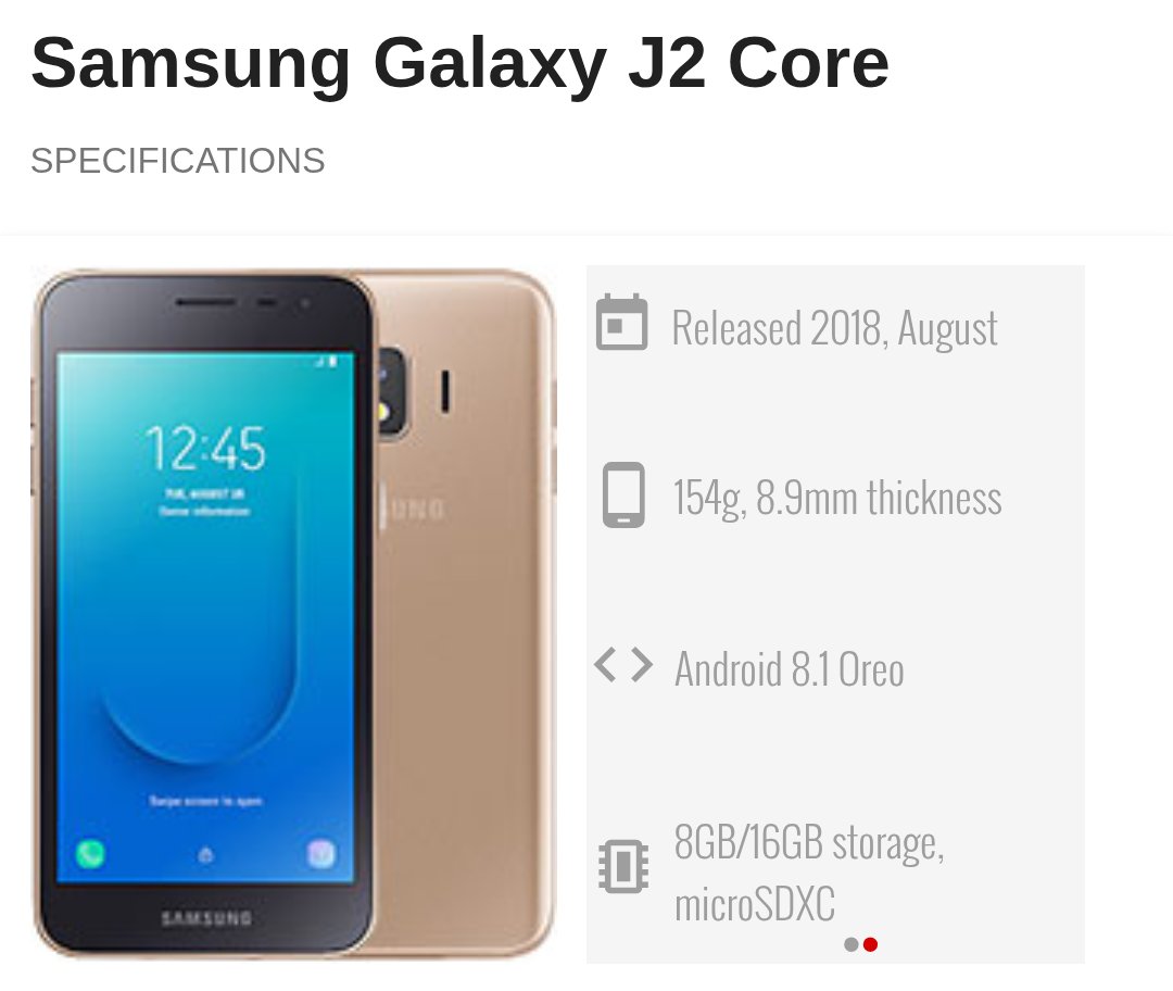 Samsung Galaxy J2 Core Samsung Galaxy J2 Core 8 GB